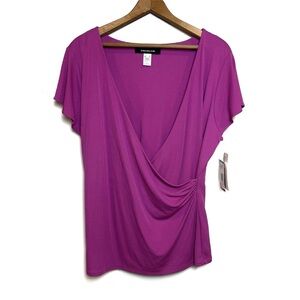 Jones New York Wrap Style Top Orchid Purple Pink Short Sleeve Blouse Size XL NWT